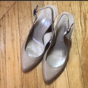 Chunky heel sling back pumps